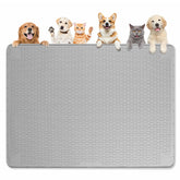 Bartuke 50x35 grey foldable dog food mat for easy storage and spill prevention.