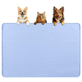 Bartuke dog food mat blue full view showing large surface for multiple bowls and spills