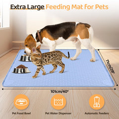 Bartuke dog food mat blue raised edge catches spills near bowls