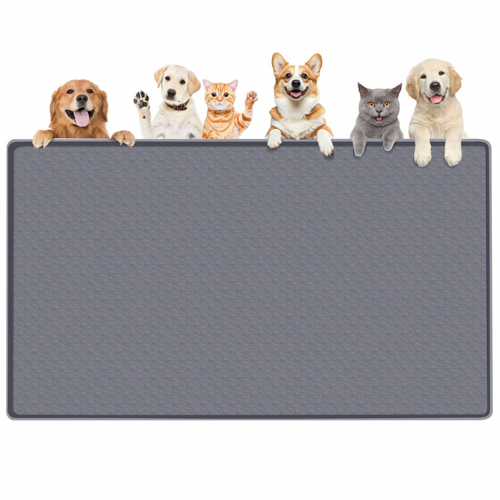 Bartuke dog food mat extra-large dimensions for multiple bowls keeps floors clean.