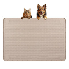 Bartuke Dog Food Mat large setup shows ample space for bowls and water to reduce spills
