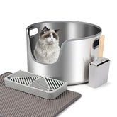 Bartuke stainless steel litter box open design for easy cat access and cleaning
