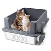 Bartuke XXXL stainless-steel litter box front view showing spacious interior for big cats