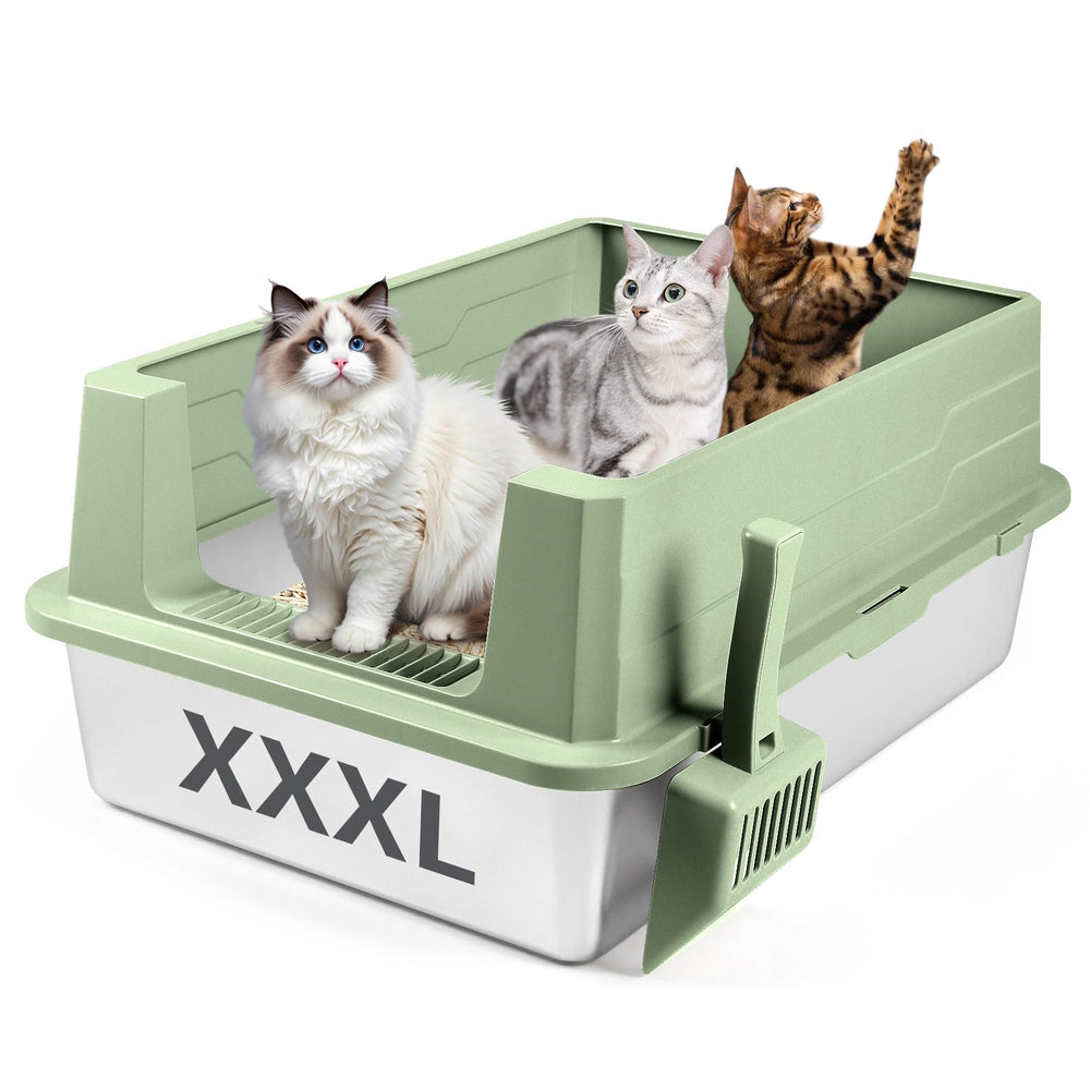 Bartuke XXXL litter box front view shows tall sides for large cats.