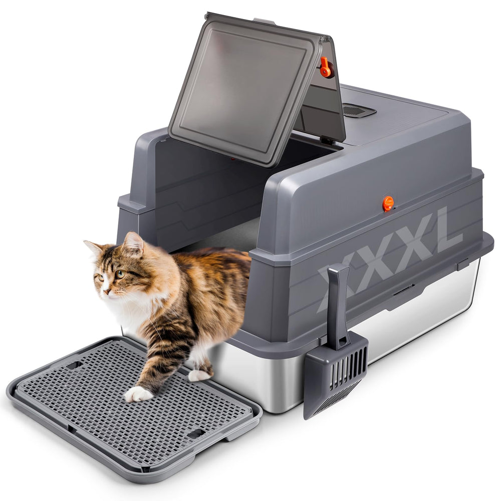 Bartuke XXXL litter box lid view with 180° flip cover for easy cleaning.