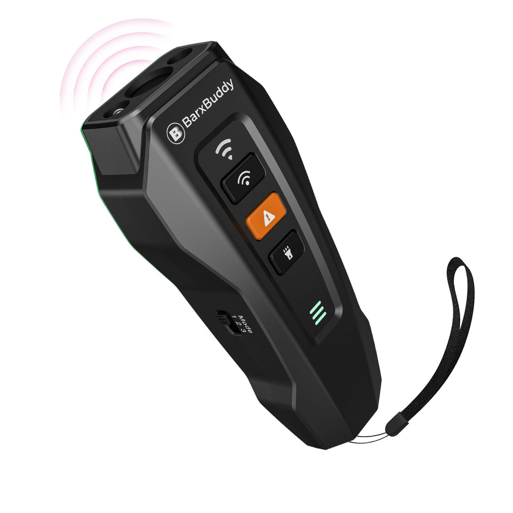 BarxBuddy 2nd Gen bark deterrent device front view for humane bark control during walks