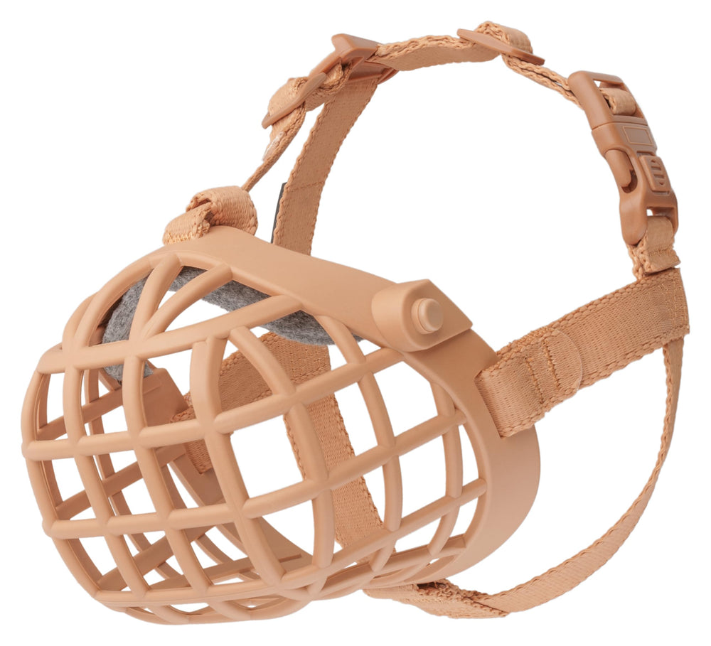 Baskerville Wide Fit Muzzle front view shows breathable basket for panting on walks