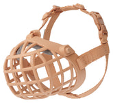 Baskerville Wide Fit Muzzle front view shows breathable basket for panting on walks