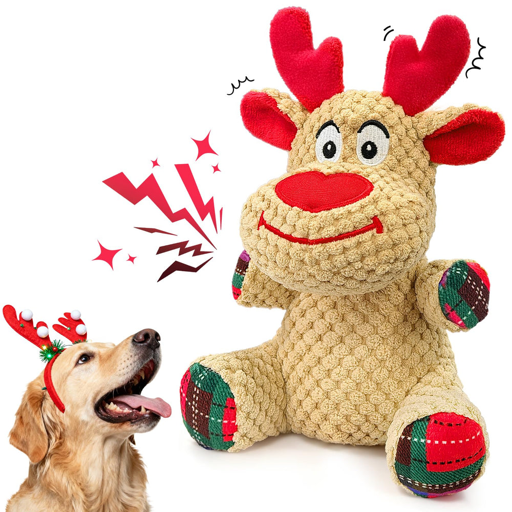 BBeary Christmas dog toy reindeer front view for playful holiday cuddling
