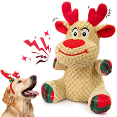BBeary Christmas dog toy reindeer front view for playful holiday cuddling
