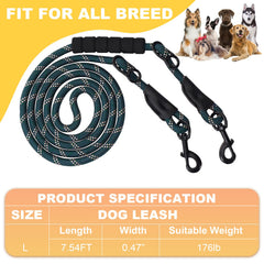 Bcadem versatile 7.5ft leash double-dog design supports walking two dogs at once.