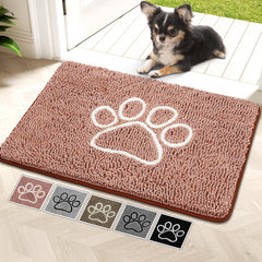 Bcoimo super absorbent dog door mat front view; captures moisture and reduces floor mess.