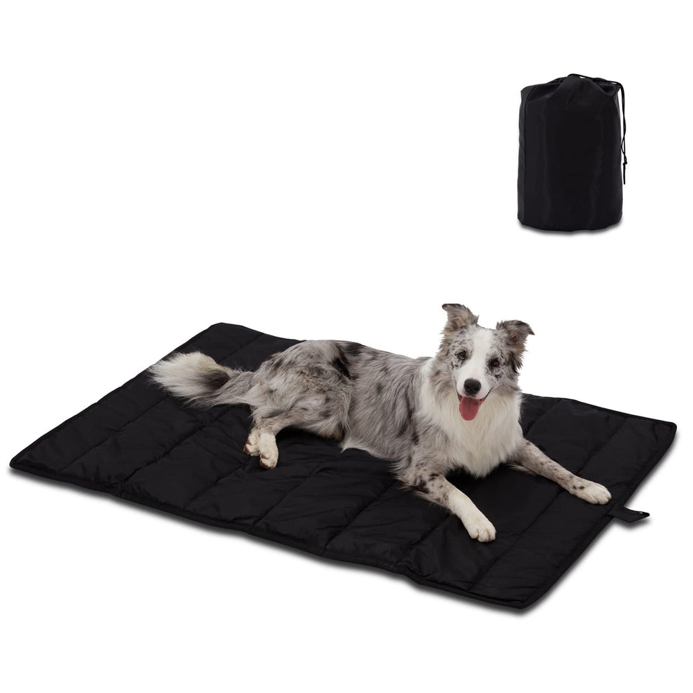 BDEUS outdoor dog bed folded for compact travel storage.