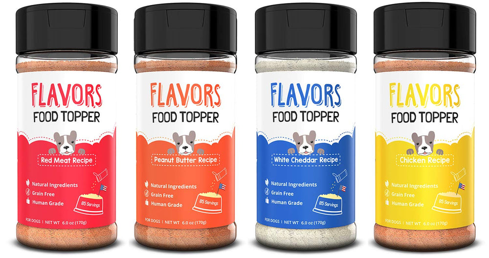 Beaumont Basics Flavors bottle pouring over kibble for even flavor distribution.