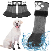 BEAUTYZOO anti-slip dog boots on hardwood floor for secure traction during indoor walks