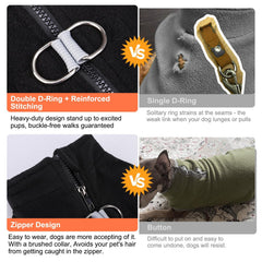 BEAUTYZOO dog fleece vest sweater dual D-Ring shows secure leash attachment for walks.