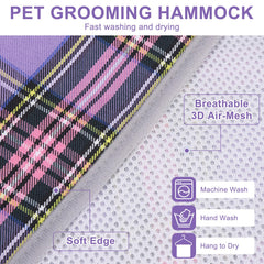 BeautyZoo dog grooming hammock 3D air mesh for breathability and comfort.