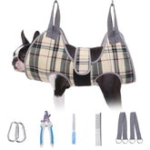 BEAUTYZOO dog grooming hammock beige overview showing calm home grooming setup