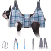 Beautyzoo dog grooming hammock blue back view for safe nail trimming