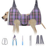 BEAUTYZOO dog grooming hammock for medium dogs, purple, safely supports trimming.