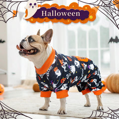 BEAUTYZOO Dog Halloween Pajamas pumpkin print ideal for festive photos.