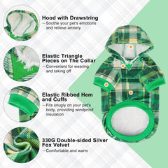Beautyzoo dog hoodie plaid hood with adjustable drawstring for secure fit.