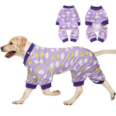 BEAUTYZOO dog pajamas XL purple back view with full belly coverage