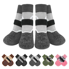 BEAUTYZOO dog socks with anti-slip grip on hardwood floors for safer indoor adventures.