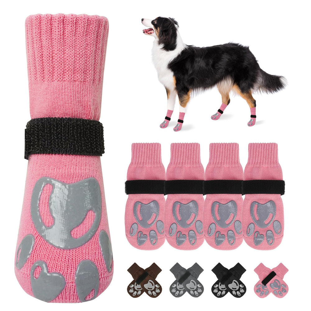 BEAUTYZOO dog socks with paw-print grippers deliver secure traction on slick floors.