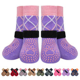 BEAUTYZOO dog socks set front view in purple show traction-friendly design.