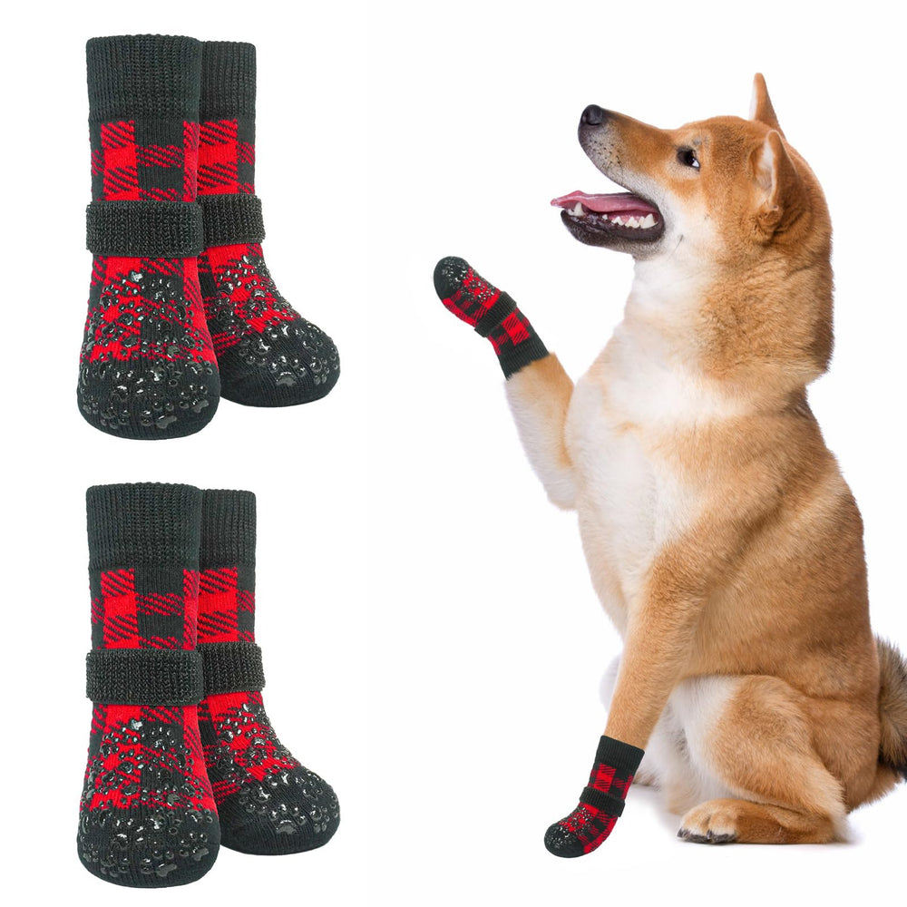 BEAUTYZOO dog socks traction grip on paws boosts non-slip control during indoor activities.