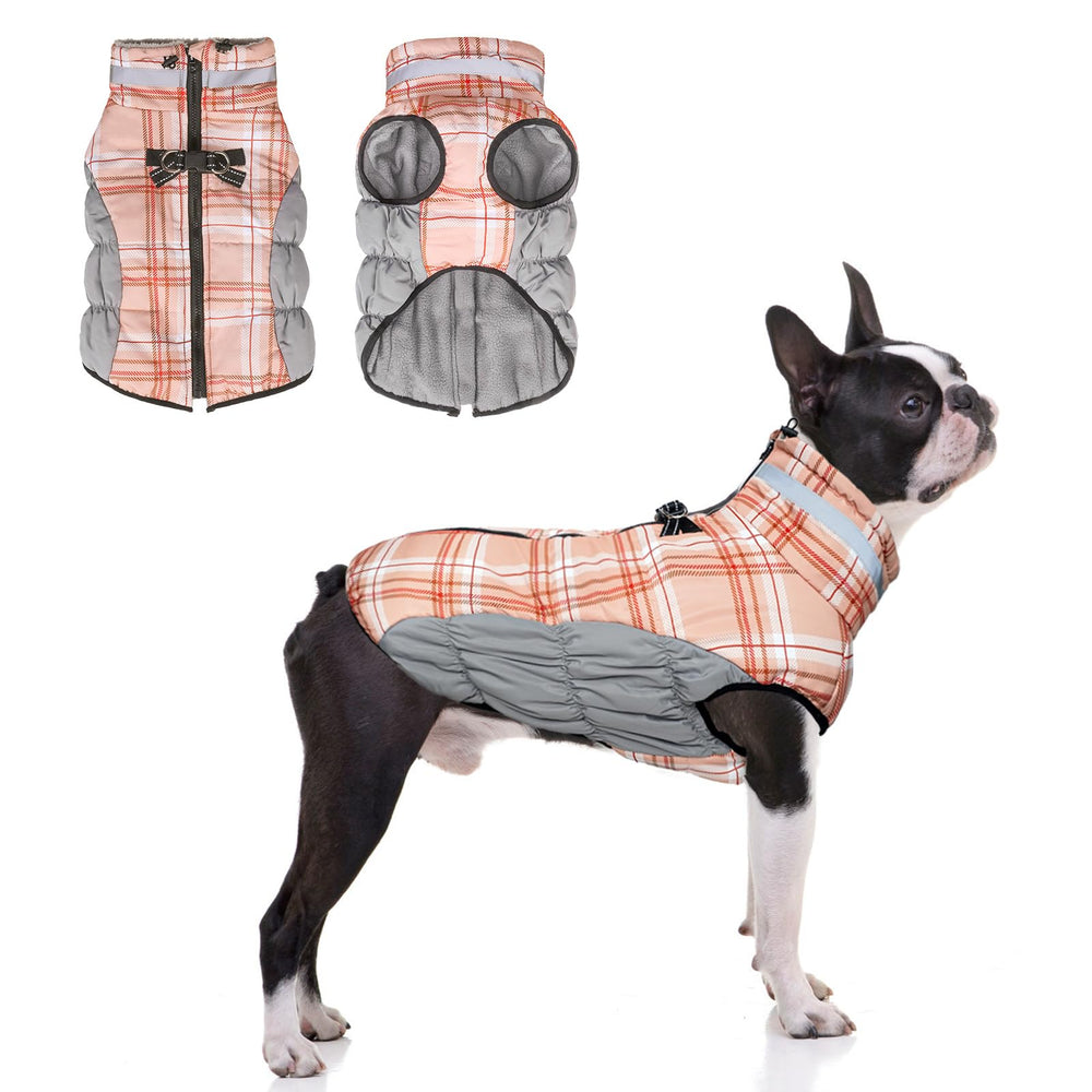 BEAUTYZOO dog winter coat with harness back D-ring for easy leash attachment during walks.