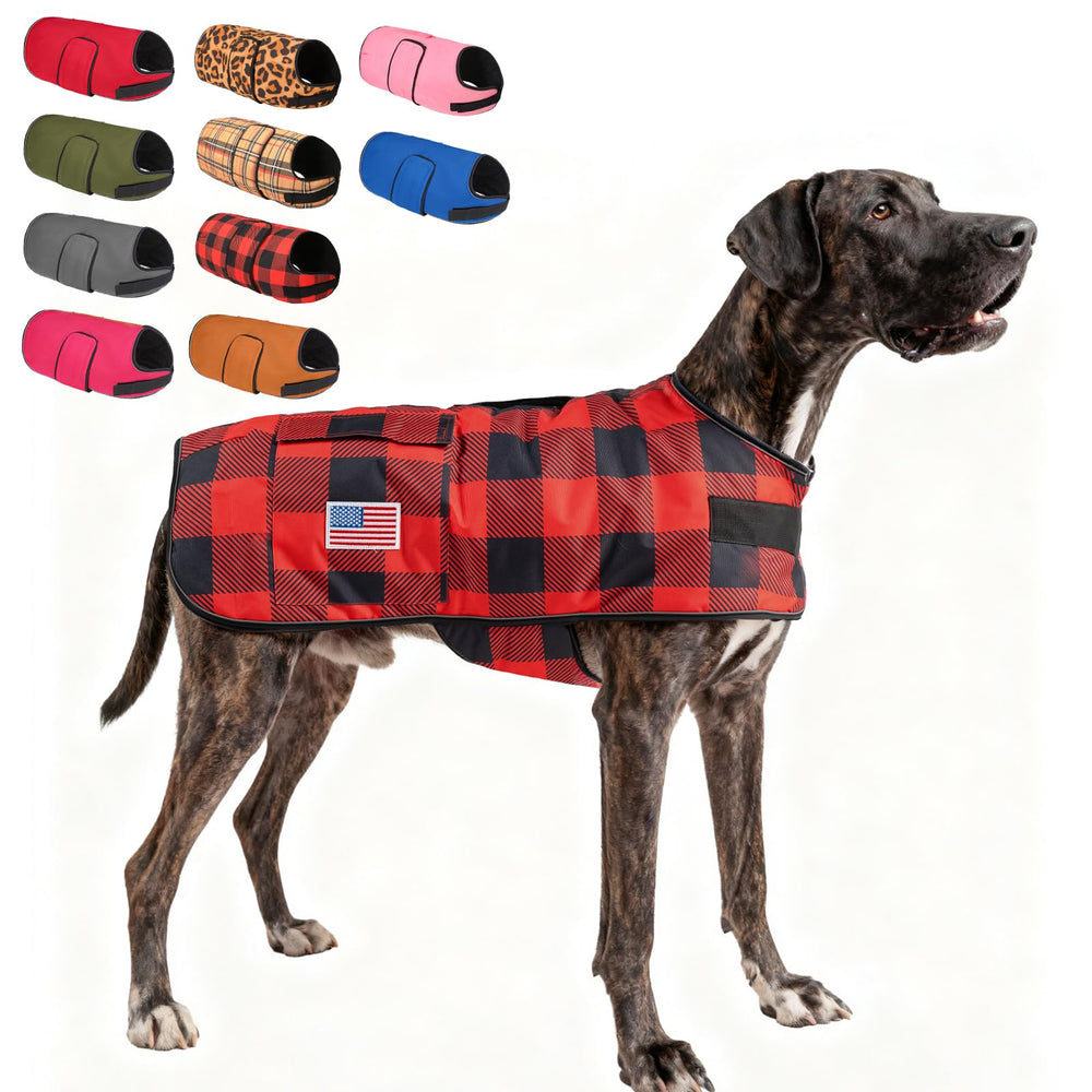 BEAUTYZOO Dog Winter Coat XXL back view highlights windproof exterior for cold walks.