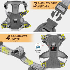BEAUTYZOO No Pull harness grey side-worn highlighting adjustable fit