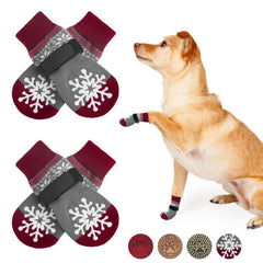 BEAUTYZOO non-slip dog socks with grip dots show traction on hardwood floors.