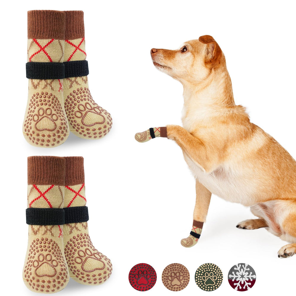 BEAUTYZOO non-slip dog socks with grippers on bottom for floor stability