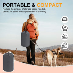 BEAUTYZOO outdoor dog bed folds into a compact carry bag for travel.
