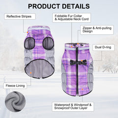 BEAUTYZOO reflective plaid puffer on a dog increases nighttime visibility during evening strolls