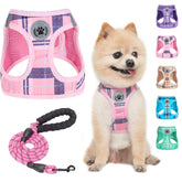 BEAUTYZOO small dog harness in pink plaid for comfortable walks and no pull design