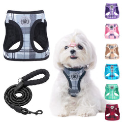 BEAUTYZOO small dog harness plaid grey XS step-in design for quick on/off outings