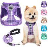 BEAUTYZOO small dog harness plaid purple front view for comfortable everyday wear