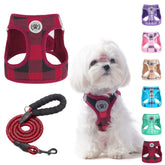 BEAUTYZOO small dog harness plaid side view shows comfortable fit for daily walks.
