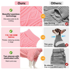 BEAUTYZOO Small Dog Sweater pink neckline-closeup emphasizes high-neck warmth for neck protection
