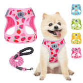 BEAUTYZOO strawberry-pattern harness front view shows comfortable fit for pets