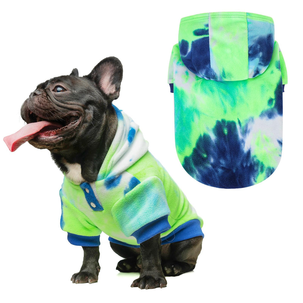BEAUTYZOO Tie Dye Dog Hoodie front view shows vibrant color and cozy fleece warmth.