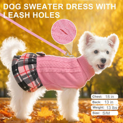 Beautyzoo winter dog dress with plaid skirt ready for festive photos.