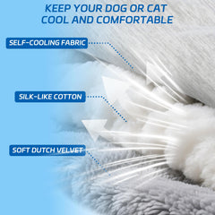 BECROWM dog cooling mat shows soft Dutch velvet bottom for added comfort.