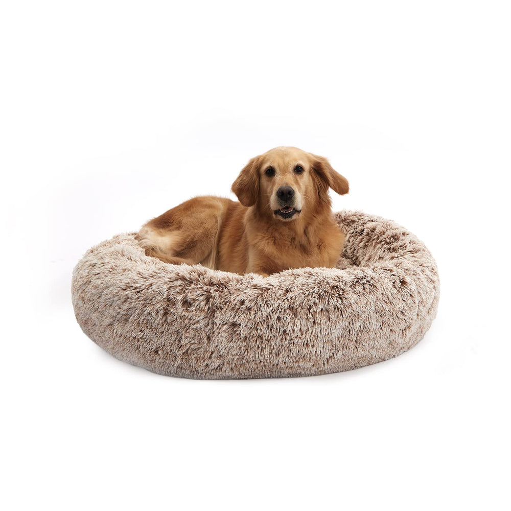 Bedfolks Calming Donut Bed front view shows plush fur for cozy comfort