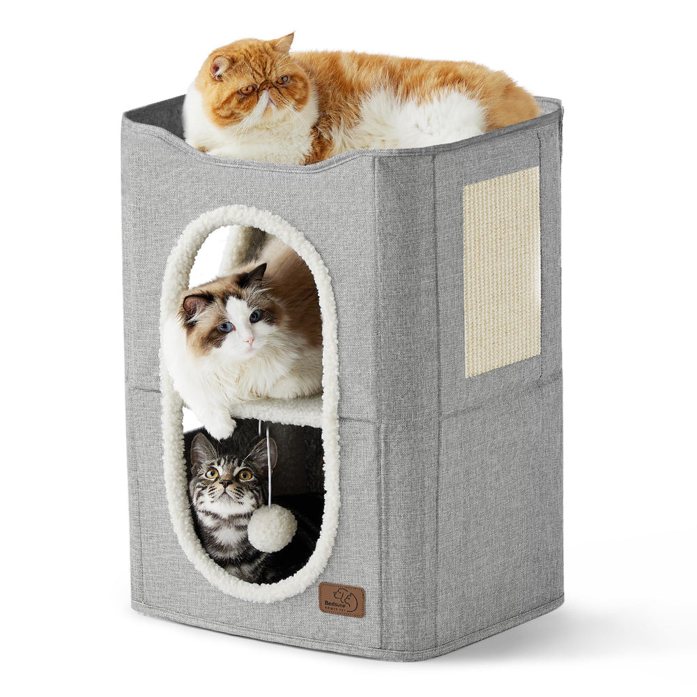 Bedsure 2 Story Cat House perch provides elevated views for curious cats.