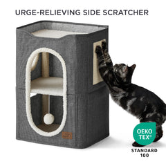 Bedsure 2 Story Cat House upper perch ideal for window watching.